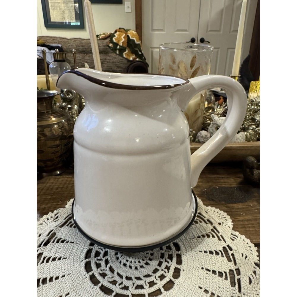 Home Essentials and Beyond Turino Ceramic Pitcher White Brown 8 in 6.5 in